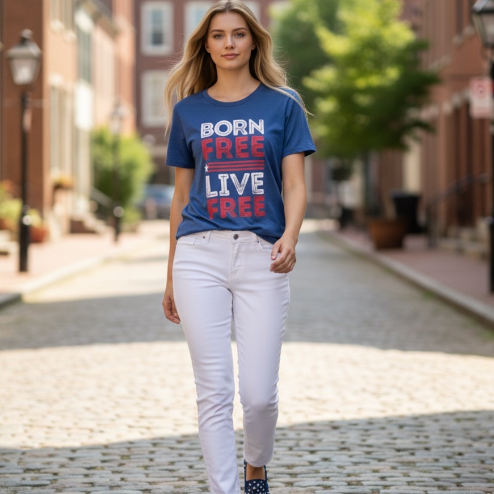 Celebrate Patriotic brand blue T-shirt with patriotic theme!